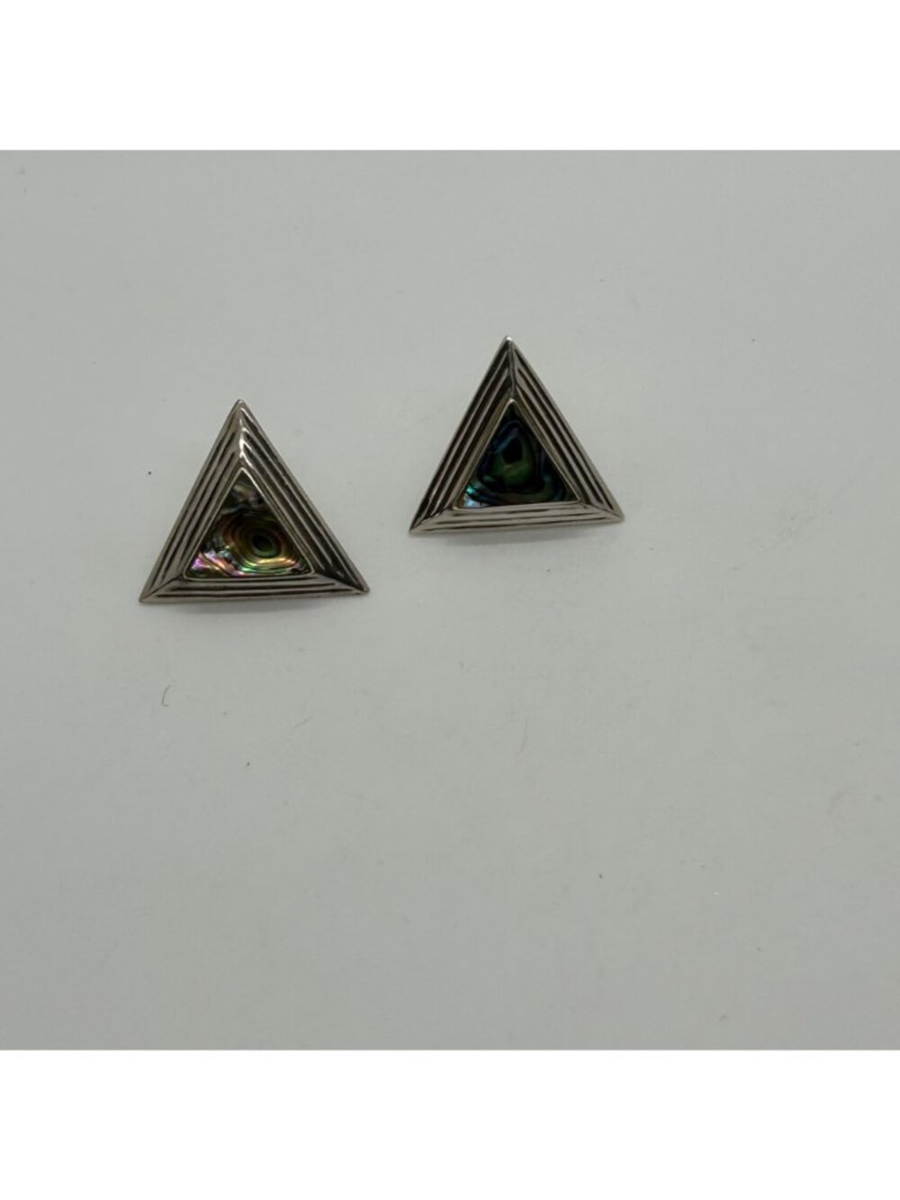 Stainless Steel Stud Earrings Abalone Triangle Geometric 1980s Irridesent - Picture 13 of 16